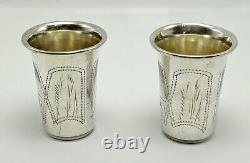 Lot of 2 ANTIQUE Imperial RUSSIAN 84 SILVER SHOT GLASSES HAND ENGRAVED, 26.5g