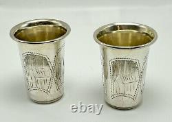 Lot of 2 ANTIQUE Imperial RUSSIAN 84 SILVER SHOT GLASSES HAND ENGRAVED, 26.5g
