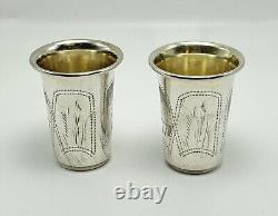 Lot of 2 ANTIQUE Imperial RUSSIAN 84 SILVER SHOT GLASSES HAND ENGRAVED, 26.5g
