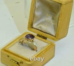 Magnificent antique Imperial Russian Faberge 14k gold, Diamonds&Amethist ring. Box