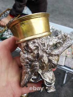 Massive Antique Imperial Russian Sterling Silver 84 Vodka Cup Boar Signed 496gr