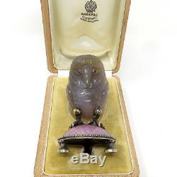 NYJEWEL Fabergé Imperial Russian Silver Jade Sapphire Owl Paperweight