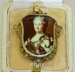 One of a kind Antique Imperial Russian Locket 18k Gold Enamel Empress Catherine