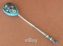 Original Old Russian Imperial Silver 84 Cloisonne Enamel Spoon Antiques Russia