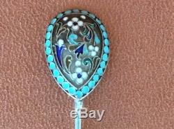 Original Old Russian Imperial Silver 84 Cloisonne Enamel Spoon Antiques Russia