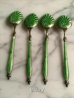 Original Russian Guilloche Enamel 4 Spoons Silver 84 Imperial Antique Cloisonne