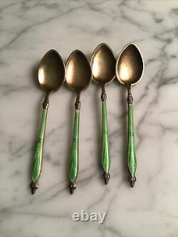 Original Russian Guilloche Enamel 4 Spoons Silver 84 Imperial Antique Cloisonne