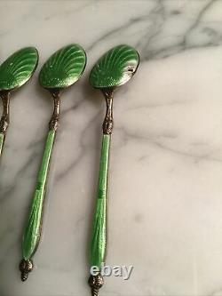 Original Russian Guilloche Enamel 4 Spoons Silver 84 Imperial Antique Cloisonne