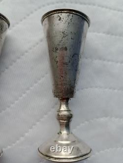 Pair Antique Imperial Russian 84 Silver Shot Glasses Etched 48g Tsarist Russia