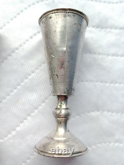 Pair Antique Imperial Russian 84 Silver Shot Glasses Etched 48g Tsarist Russia