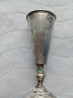 Pair Antique Imperial Russian 84 Silver Shot Glasses Etched 48g Tsarist Russia