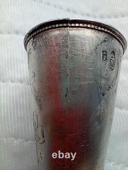 Pair Antique Imperial Russian 84 Silver Shot Glasses Etched 48g Tsarist Russia