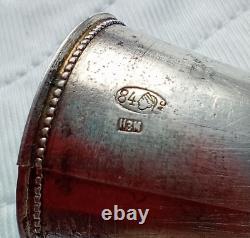 Pair Antique Imperial Russian 84 Silver Shot Glasses Etched 48g Tsarist Russia