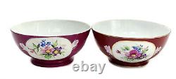 Pair Gardner Imperial Russian Porcelain Red Floral Bowls, circa 1890
