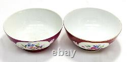 Pair Gardner Imperial Russian Porcelain Red Floral Bowls, circa 1890