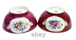 Pair Gardner Imperial Russian Porcelain Red Floral Bowls, circa 1890