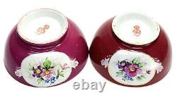 Pair Gardner Imperial Russian Porcelain Red Floral Bowls, circa 1890