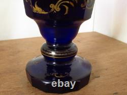 Pair Of Antique Imperial Russian Hand Painted Gold Cobalt Blue Glass Goblets