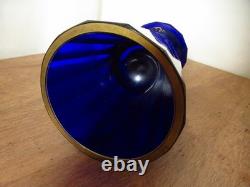 Pair Of Antique Imperial Russian Hand Painted Gold Cobalt Blue Glass Goblets