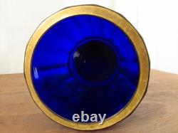 Pair Of Antique Imperial Russian Hand Painted Gold Cobalt Blue Glass Goblets