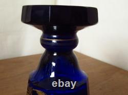 Pair Of Antique Imperial Russian Hand Painted Gold Cobalt Blue Glass Goblets