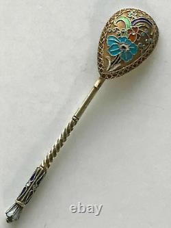 Pictorial Nice Spoon Cloisonne Enamel Silver 84 Russian Imperial Antiques Russia