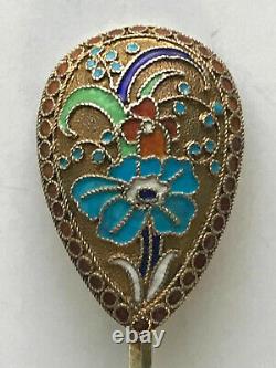 Pictorial Nice Spoon Cloisonne Enamel Silver 84 Russian Imperial Antiques Russia