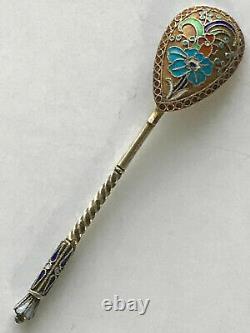 Pictorial Nice Spoon Cloisonne Enamel Silver 84 Russian Imperial Antiques Russia