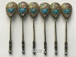 Pictorial Nice Spoon Cloisonne Enamel Silver 84 Russian Imperial Antiques Russia