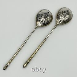 Pr 1885 Imperial Russian 84 Zolotniki Silver Niello Spoons By Vasily M. Ashmarin