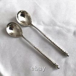 Pr 1885 Imperial Russian 84 Zolotniki Silver Niello Spoons By Vasily M. Ashmarin
