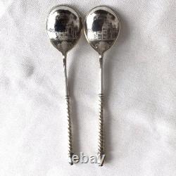Pr 1885 Imperial Russian 84 Zolotniki Silver Niello Spoons By Vasily M. Ashmarin