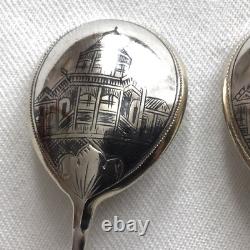 Pr 1885 Imperial Russian 84 Zolotniki Silver Niello Spoons By Vasily M. Ashmarin