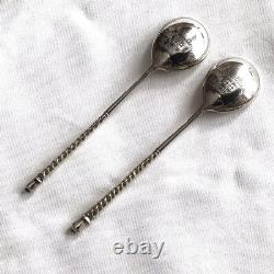 Pr 1885 Imperial Russian 84 Zolotniki Silver Niello Spoons By Vasily M. Ashmarin