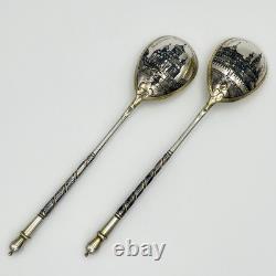 Pr Imperial Russian 84 Zolotniki Silver Niello Spoons Lev Fridrikhovitch Oleks