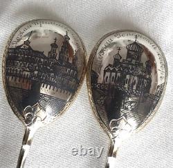 Pr Imperial Russian 84 Zolotniki Silver Niello Spoons Lev Fridrikhovitch Oleks