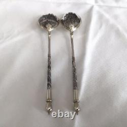 Pr Imperial Russian 84 Zolotniki Silver Niello Spoons Lev Fridrikhovitch Oleks