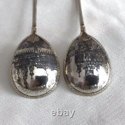 Pr Imperial Russian 84 Zolotniki Silver Niello Spoons Lev Fridrikhovitch Oleks