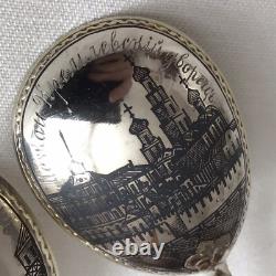 Pr Imperial Russian 84 Zolotniki Silver Niello Spoons Lev Fridrikhovitch Oleks