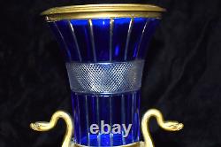 RARE Antique Russian Imperial Cobalt Cut to Clear Crystal & Bronze/Brass Vase