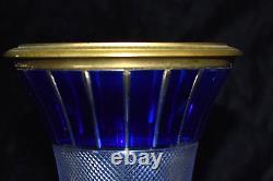 RARE Antique Russian Imperial Cobalt Cut to Clear Crystal & Bronze/Brass Vase
