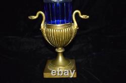 RARE Antique Russian Imperial Cobalt Cut to Clear Crystal & Bronze/Brass Vase