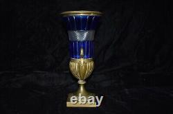 RARE Antique Russian Imperial Cobalt Cut to Clear Crystal & Bronze/Brass Vase