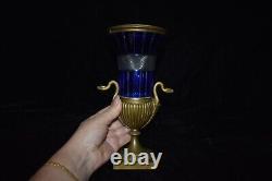 RARE Antique Russian Imperial Cobalt Cut to Clear Crystal & Bronze/Brass Vase