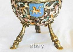 RARE LARGE RUSSIAN IMPERIAL SILVER and ENAMEL EGG, Ivan Lebyodkin