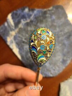 RARE Russian Silver 84 Sterling Antique Imperial Cloisonne Spoon