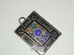 Rar Antique Russian Imperial Sterling Silver 84 Hot Enamel Jewelry Pendant Book