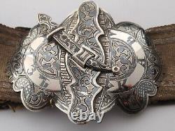 Rare Antique 19th C. Russian Solid SIlver & Niello Belt