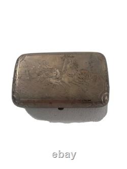 Rare Antique Imperial 84 Russian Silver Cigarette Case Horse & Chariot /Sleigh
