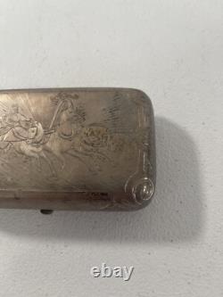 Rare Antique Imperial 84 Russian Silver Cigarette Case Horse & Chariot /Sleigh